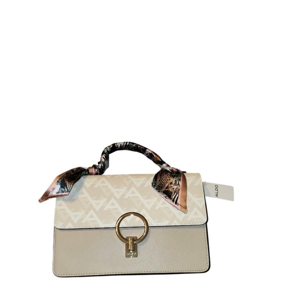 Aldo Beige and Cream Satchel with Scarf Accent